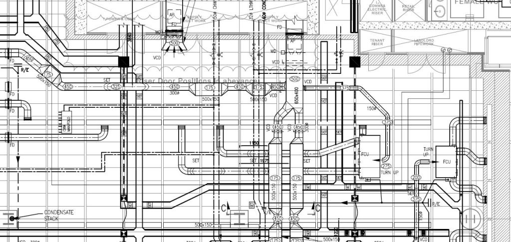 Color-coded HVAC schematic drawing from an Alpha TAB test report